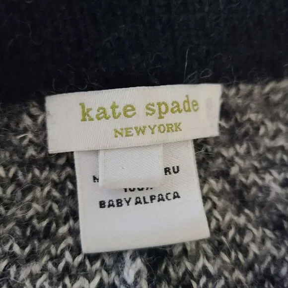 Kate Spade Baby Alpaca Black Gray Wool Chevron Poncho Sweater Small Medium - Picture 8 of 8